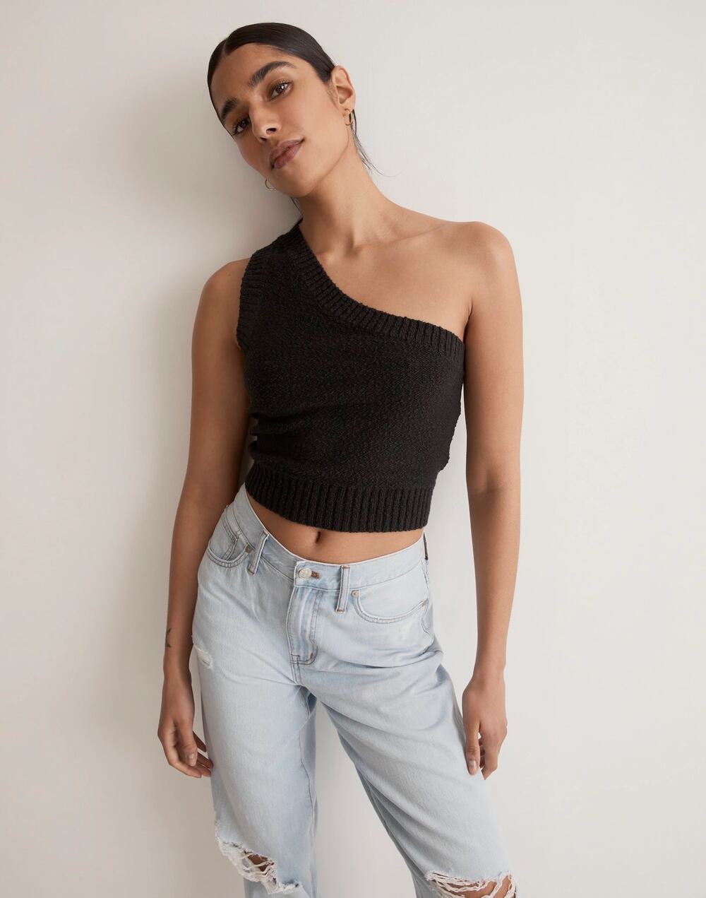 Madewell Black One Shoulder Knit Tank S NWT